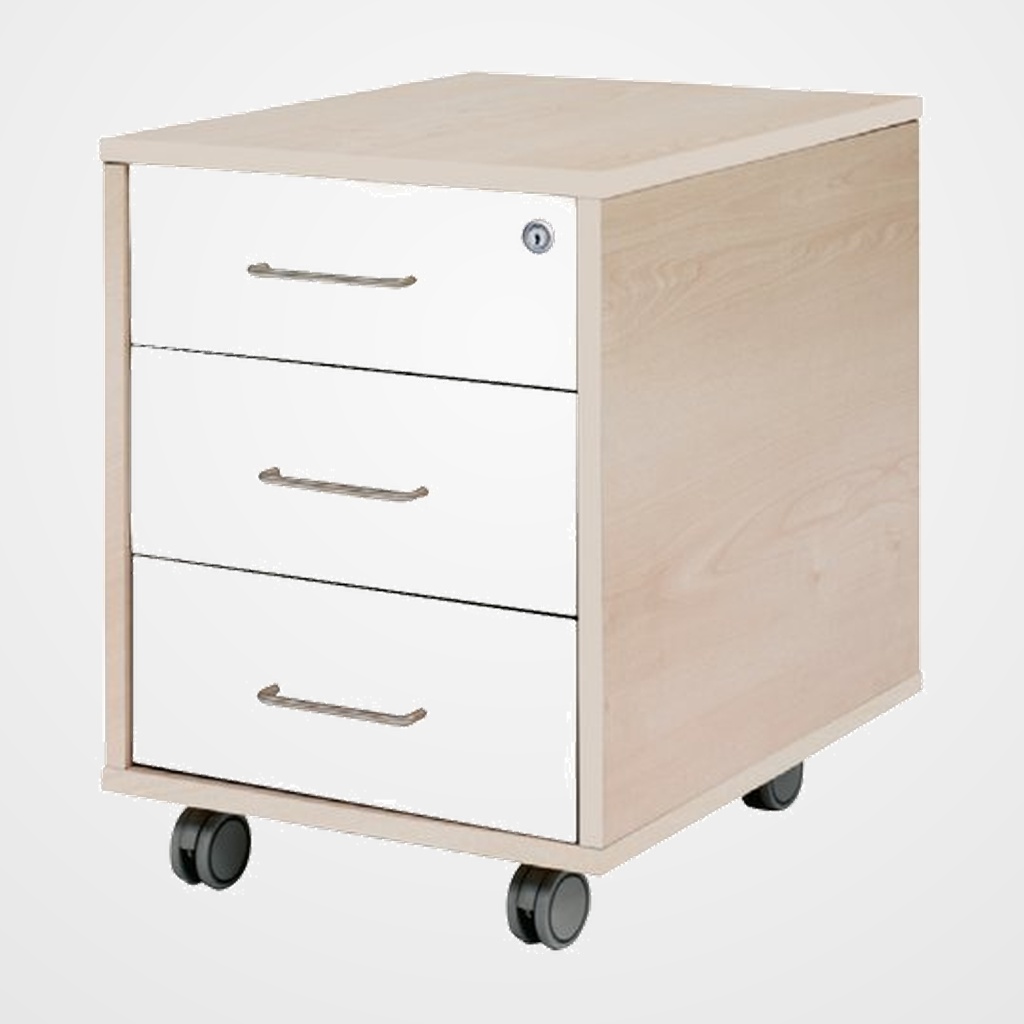 CAJONERA ROCADA con RUEDAS 40x59,5x58 con 3 CAJONES ESTRUCTURA HAYA FRONTALES BLANCO