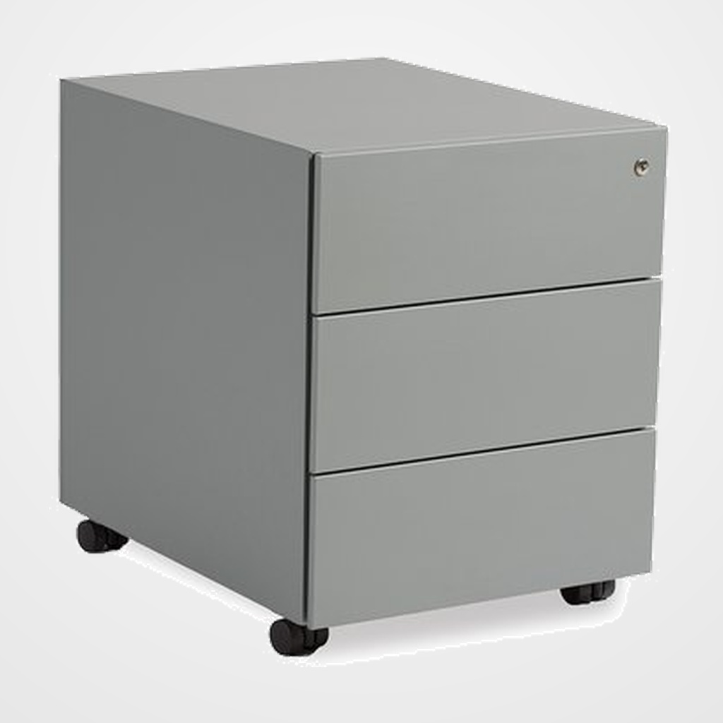 CAJONERA ROCADA con RUEDAS 42x53x58 con 3 CAJONES ESTRUCTURA Y FRONTALES METALICOS GRIS