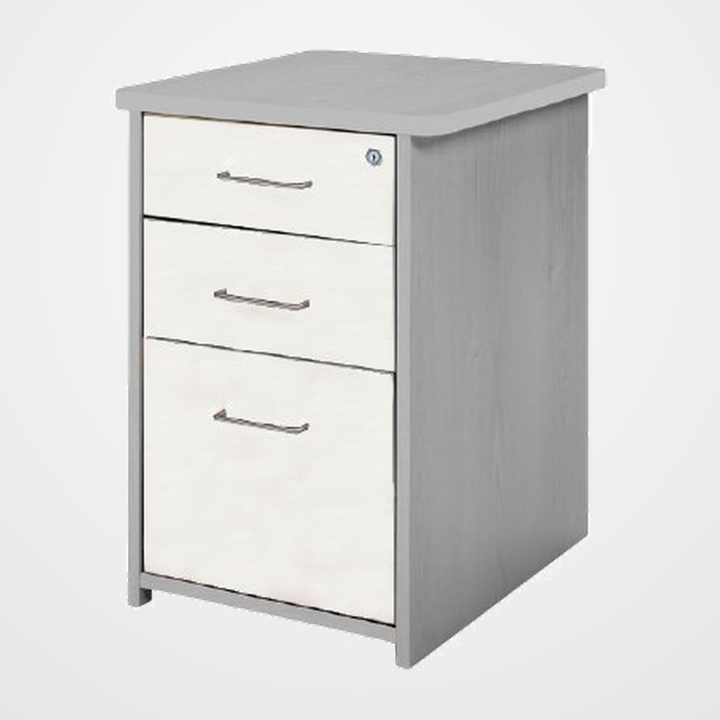 CAJONERA ROCADA 47x60x72 con 2 CAJONES + CARPETERO ESTRUCTURA GRIS FRONTALES BLANCO