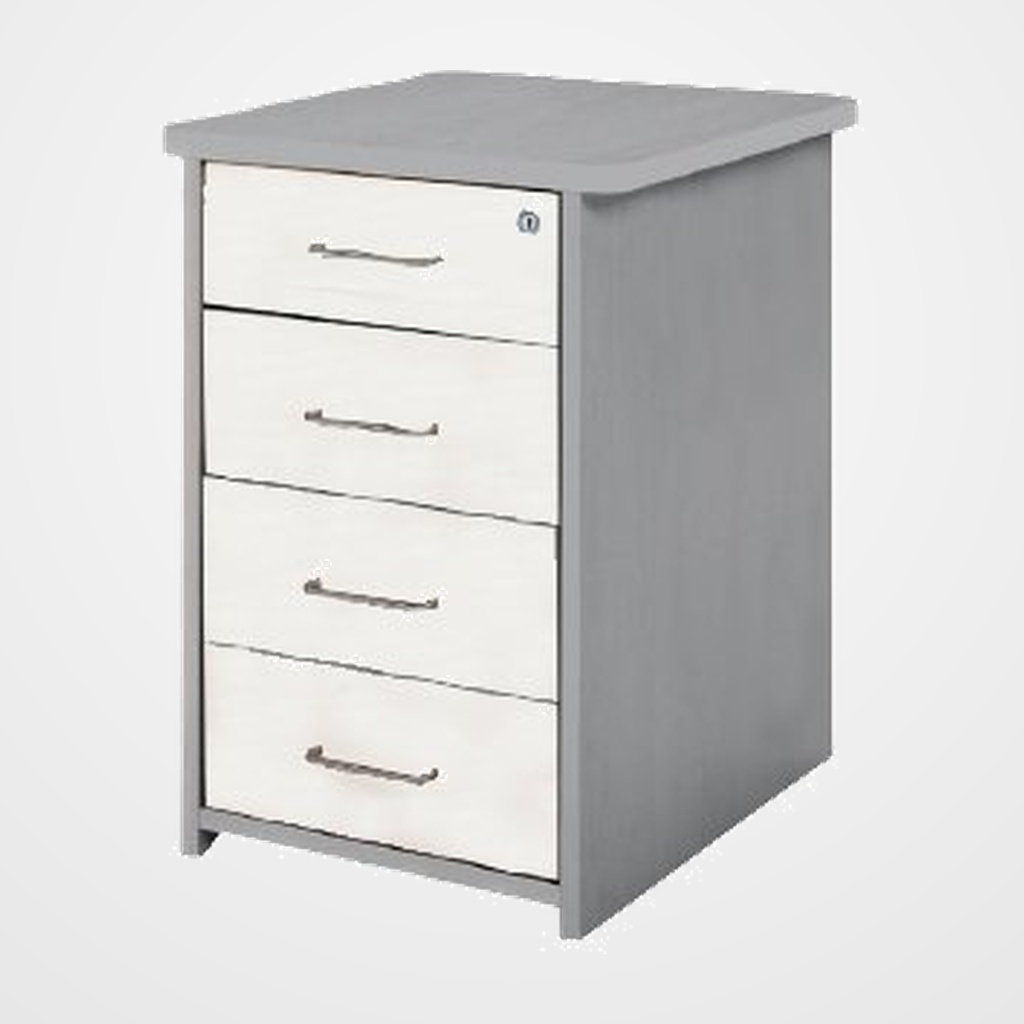 CAJONERA ROCADA 47x60x72 con 4 CAJONES ESTRUCTURA GRIS FRONTALES BLANCO