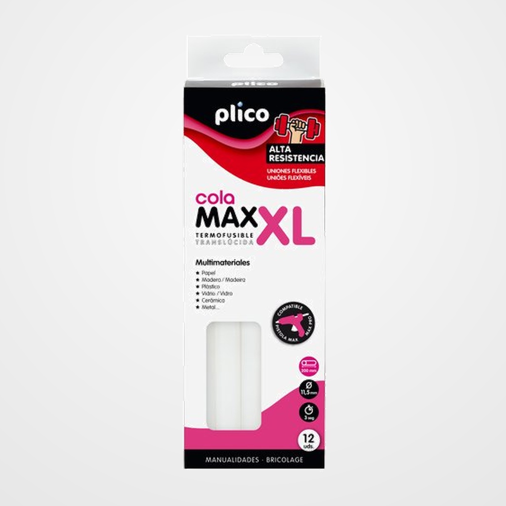COLA TERMOFUSIBLE en BARRA PLICO MAX XL Ø 11,5mm x 200mm ALTA RESISTENCIA CAJA de 12