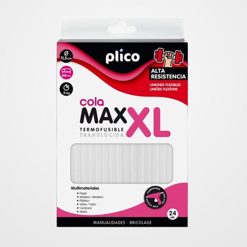COLA TERMOFUSIBLE en BARRA PLICO MAX-XL Ø 11,5mm x 200mm ALTA RESISTENCIA CAJA de 24