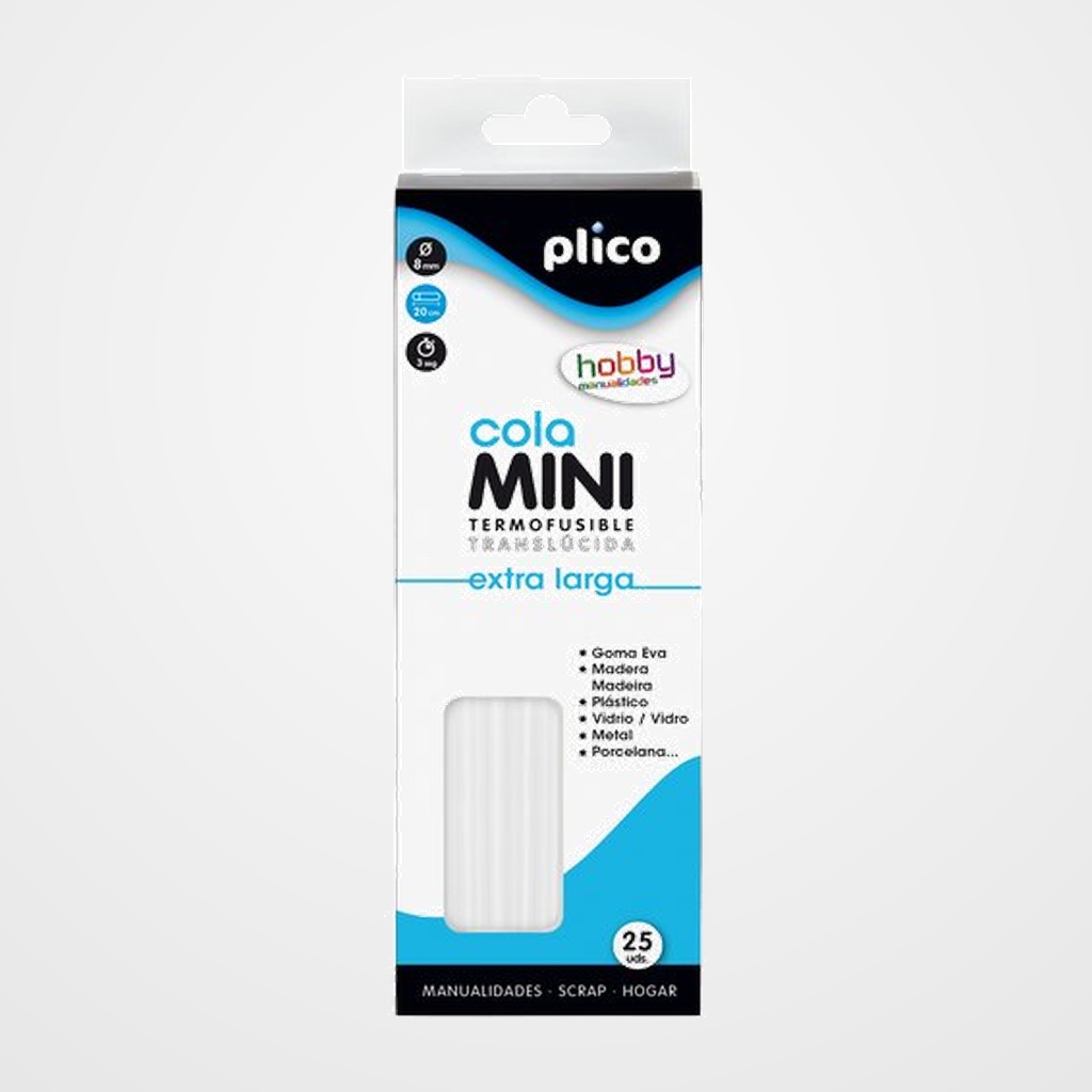 COLA TERMOFUSIBLE en BARRA PLICO MINI XL Ø 8mm TRASLUCIDA BLISTER de 25