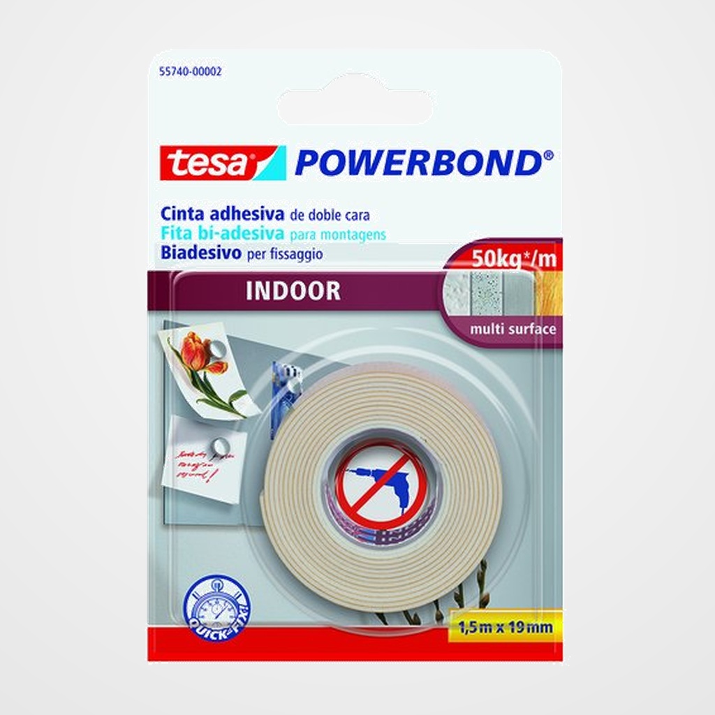 CINTA ADHESIVA DOBLE CARA TESA POWERBOND rollo 1,5x19 MONTAJE INTERIORES