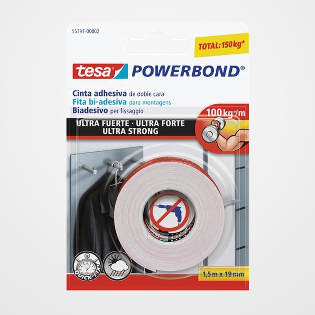 CINTA ADHESIVA DOBLE CARA TESA POWERBOND rollo 1,5x19 MONTAJE ULTRA FUERTE