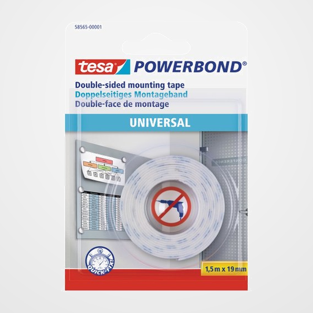 CINTA ADHESIVA DOBLE CARA TESA POWERBOND rollo 1,5x19 UNIVERSAL