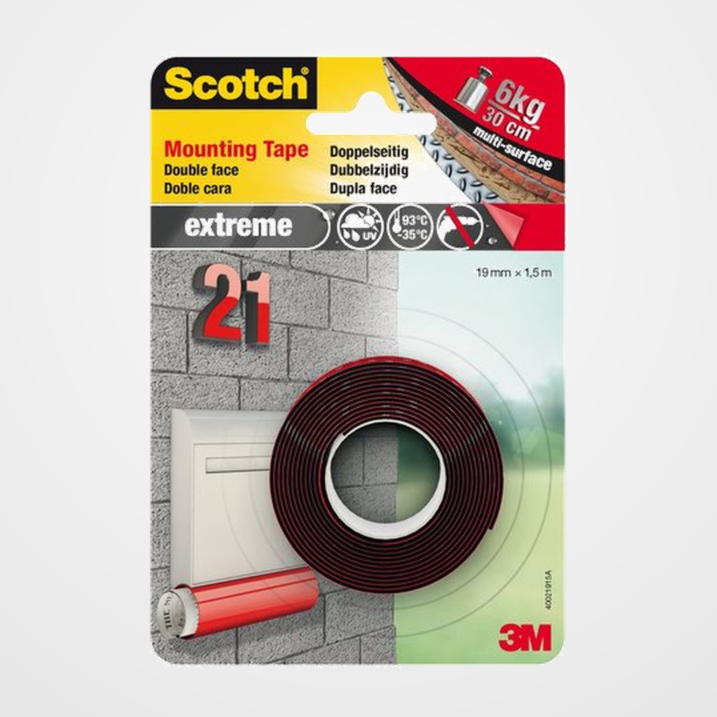 CINTA ADHESIVA DOBLE CARA SCOTCH EXTREME GRAN PESO rollo 1,5m x 19mm