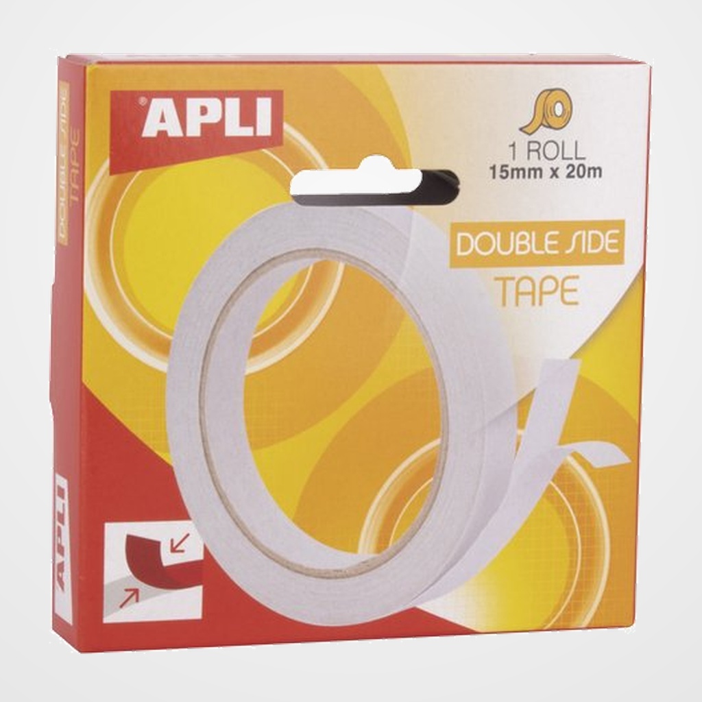 CINTA ADHESIVA DOBLE CARA APLI rollo 20m x 15mm