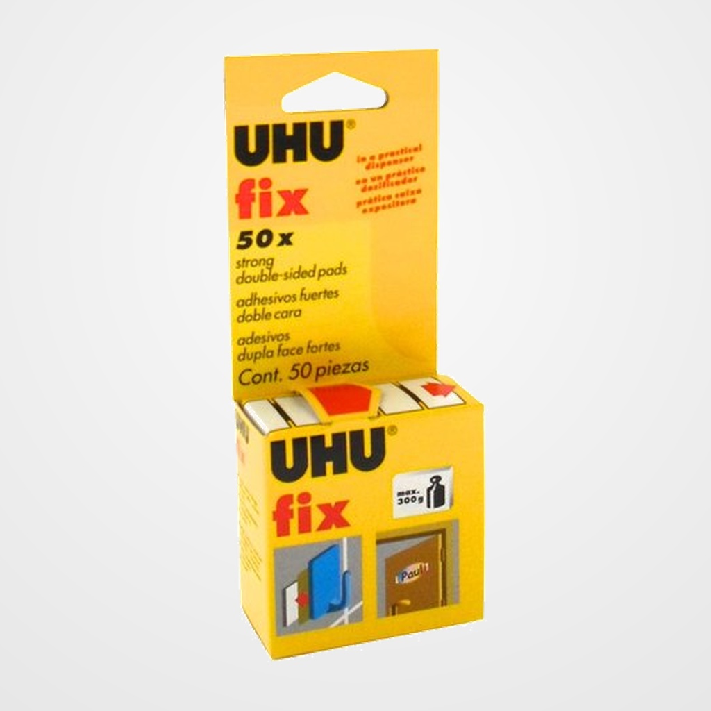 CINTA ADHESIVA DOBLE CARA UHU FIX TIRAS estuche de 50