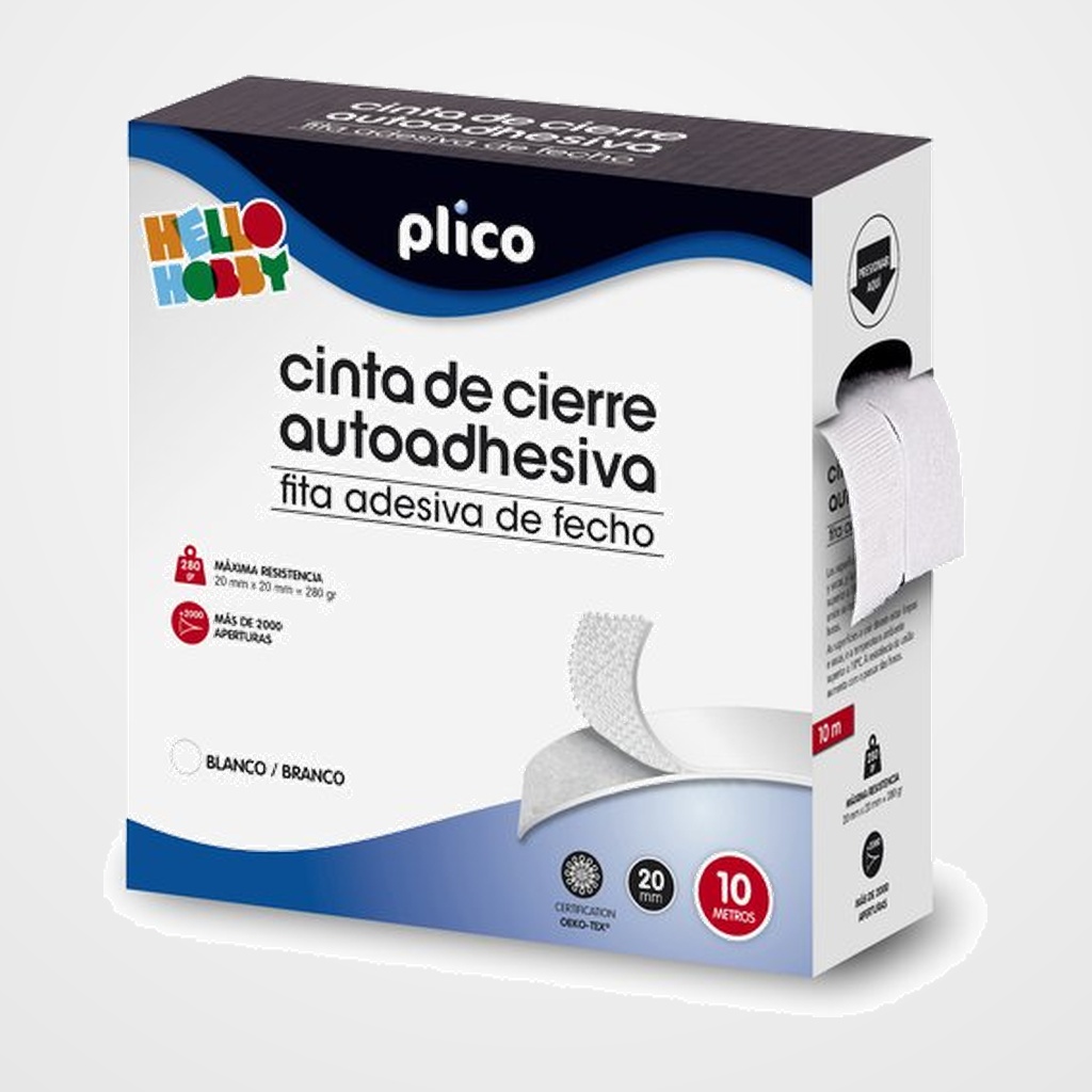 CINTA VELCRO PLICO CREMALLERA TEXTIL AUTOADHESIVA 10 m. 20mm. BLANCO