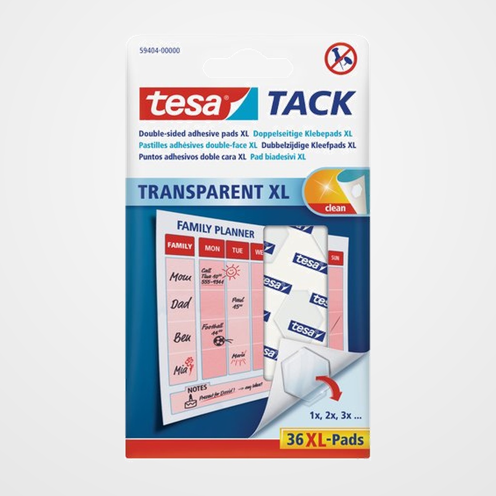 PUNTO ADHESIVO TRANSPARENTE XL TESA TACK  36 UNIDADES