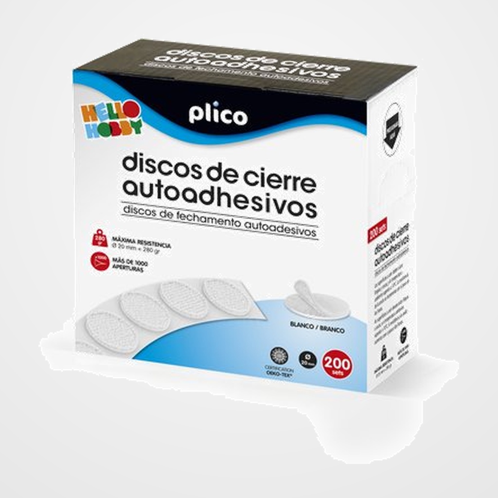 DISCOS CIERRE ADHESIVOS PLICO 20 Ø 200 CONJUNTOS MACHO/HEMBRA BLANCO