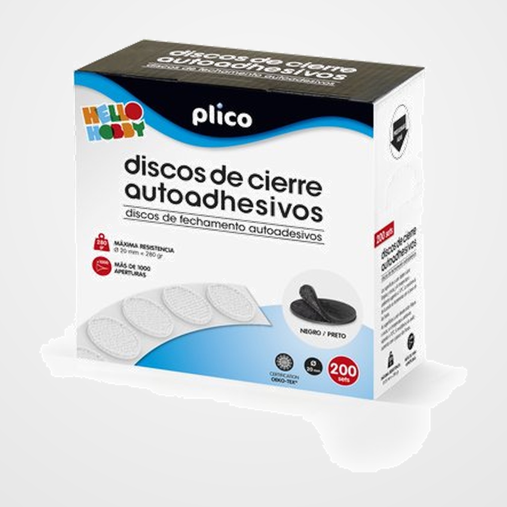DISCOS CIERRE ADHESIVOS PLICO 20 Ø 200 CONJUNTOS MACHO/HEMBRA NEGRO