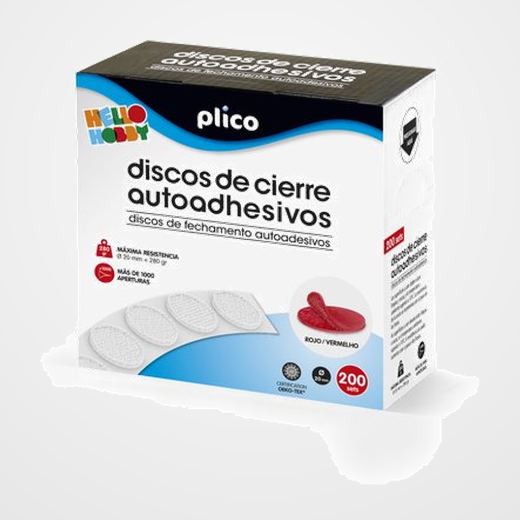 DISCOS CIERRE ADHESIVOS PLICO 20 Ø 200 CONJUNTOS MACHO/HEMBRA ROJO