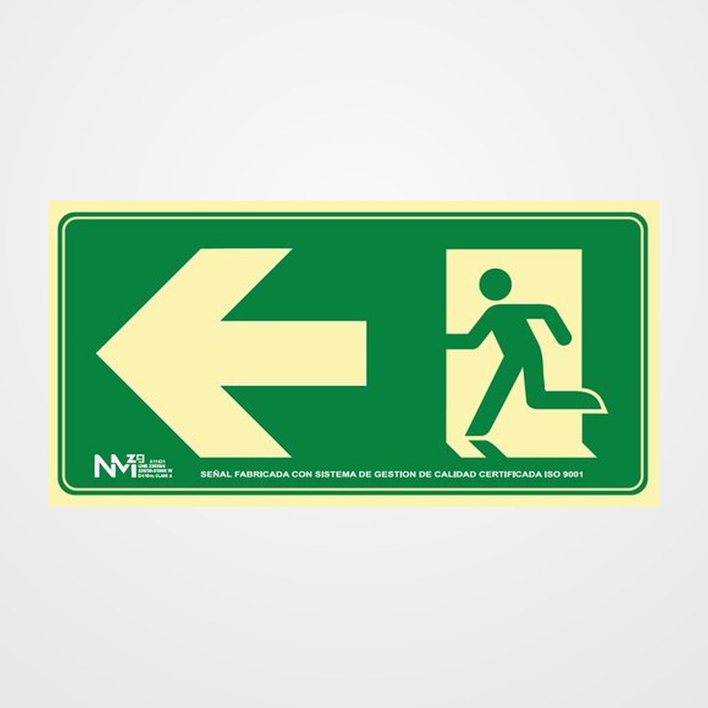 SEÑAL HOMOLOGADA FOTOLUMINISCENTE SALIDA  DE EMERGENCIA IZQUIERDA
