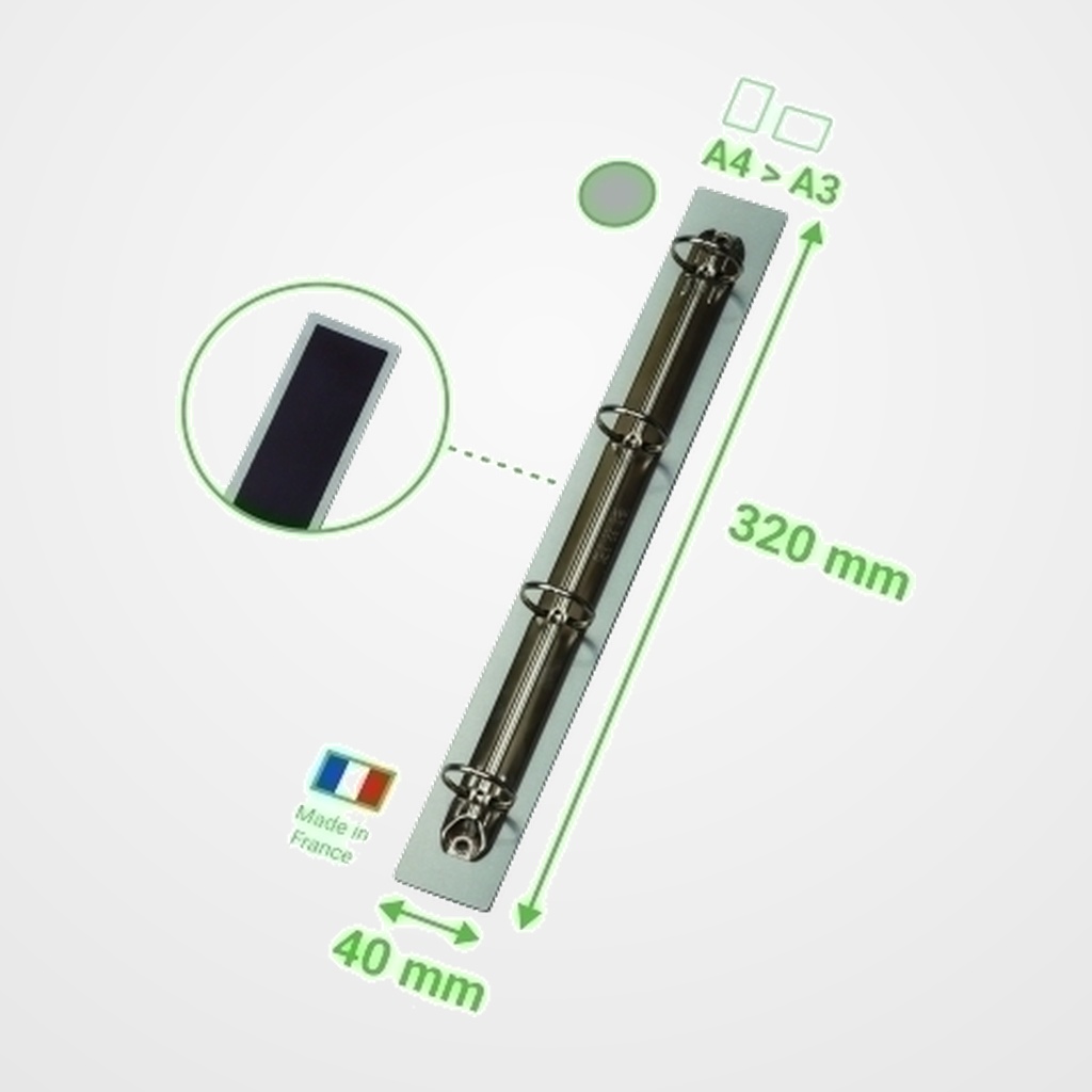 SOPORTE 4 ANILLAS TARIFOLD MAGNETICO PARA DOCUMENTOS A4/A3 320x40 mm.