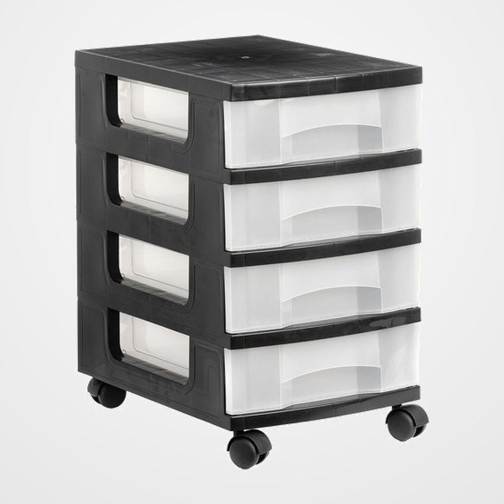 TORRE DE ALMACENAJE CON RUEDAS 4 CAJONES NEGRO