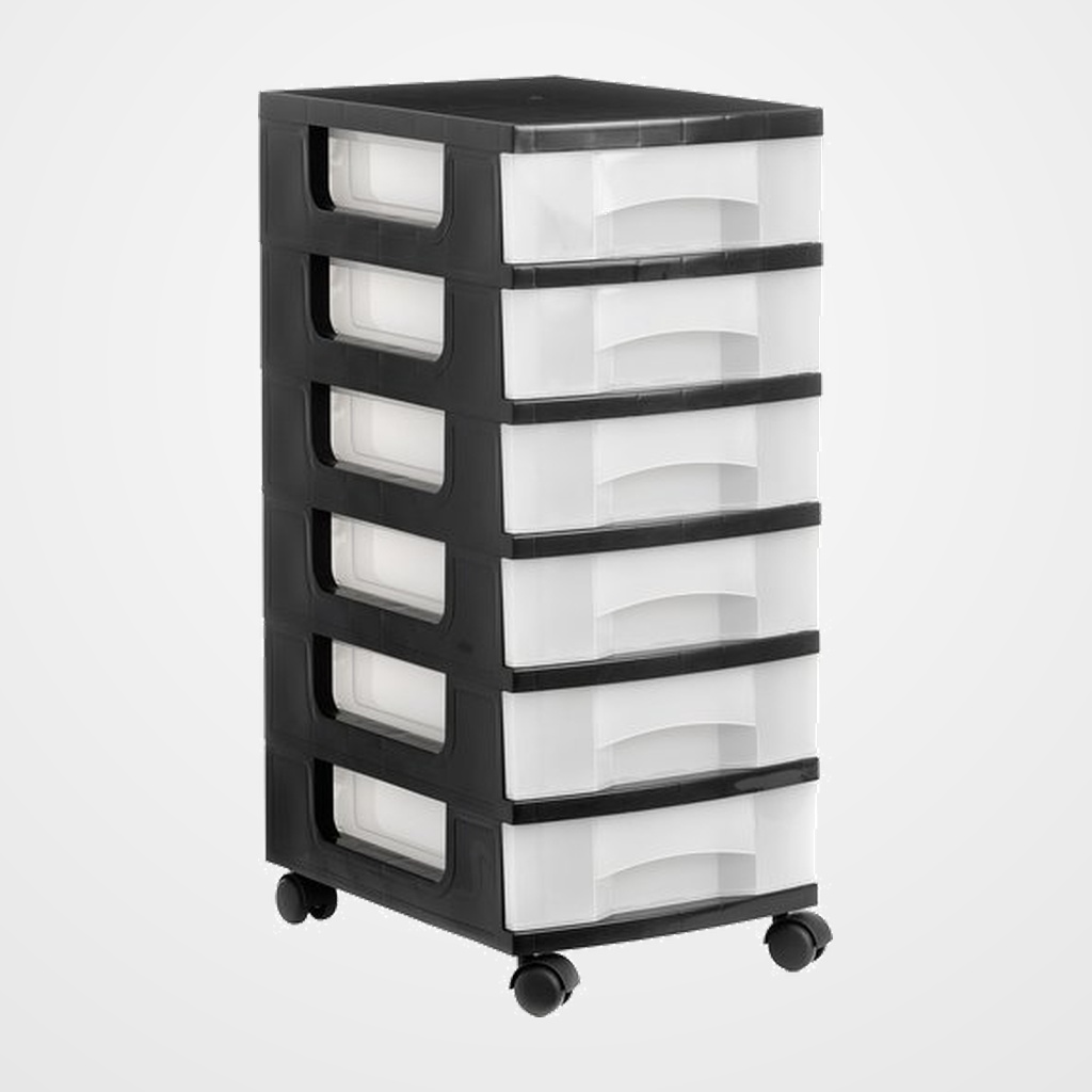 TORRE DE ALMACENAJE CON RUEDAS 6 CAJONES NEGRO