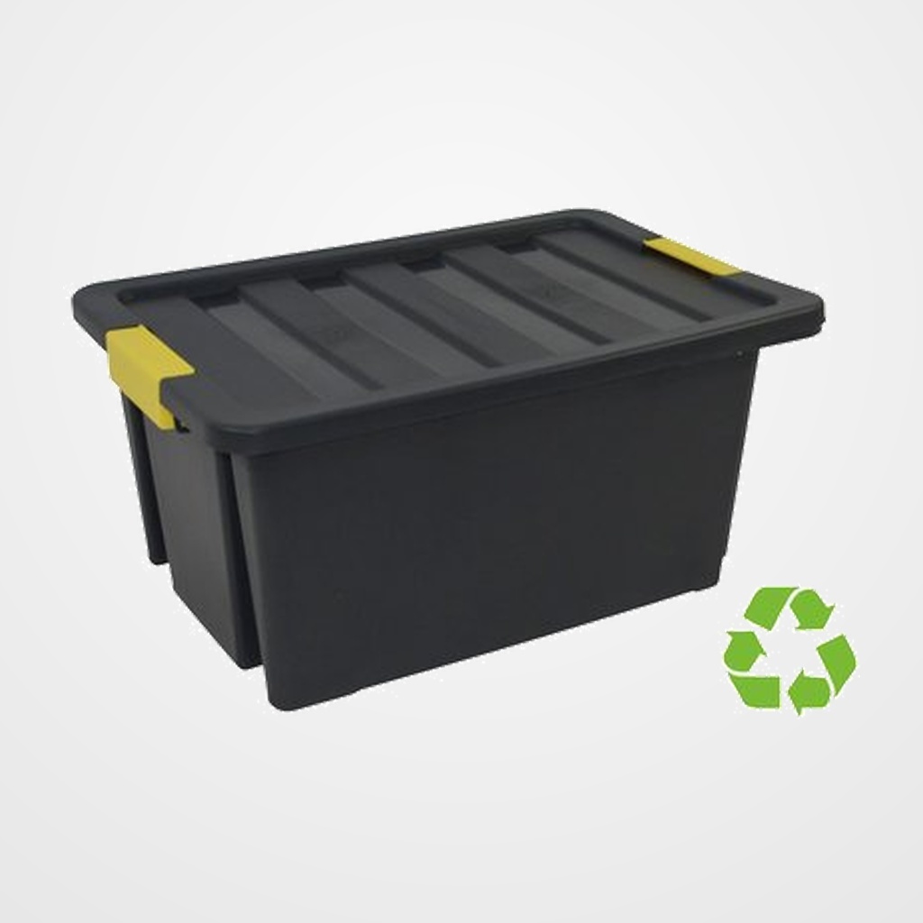CAJA ALMACENAMIENTO A.2000 CON TAPA 55 LITROS DE PP 100% RECICLABLE APILABLE NEGRA