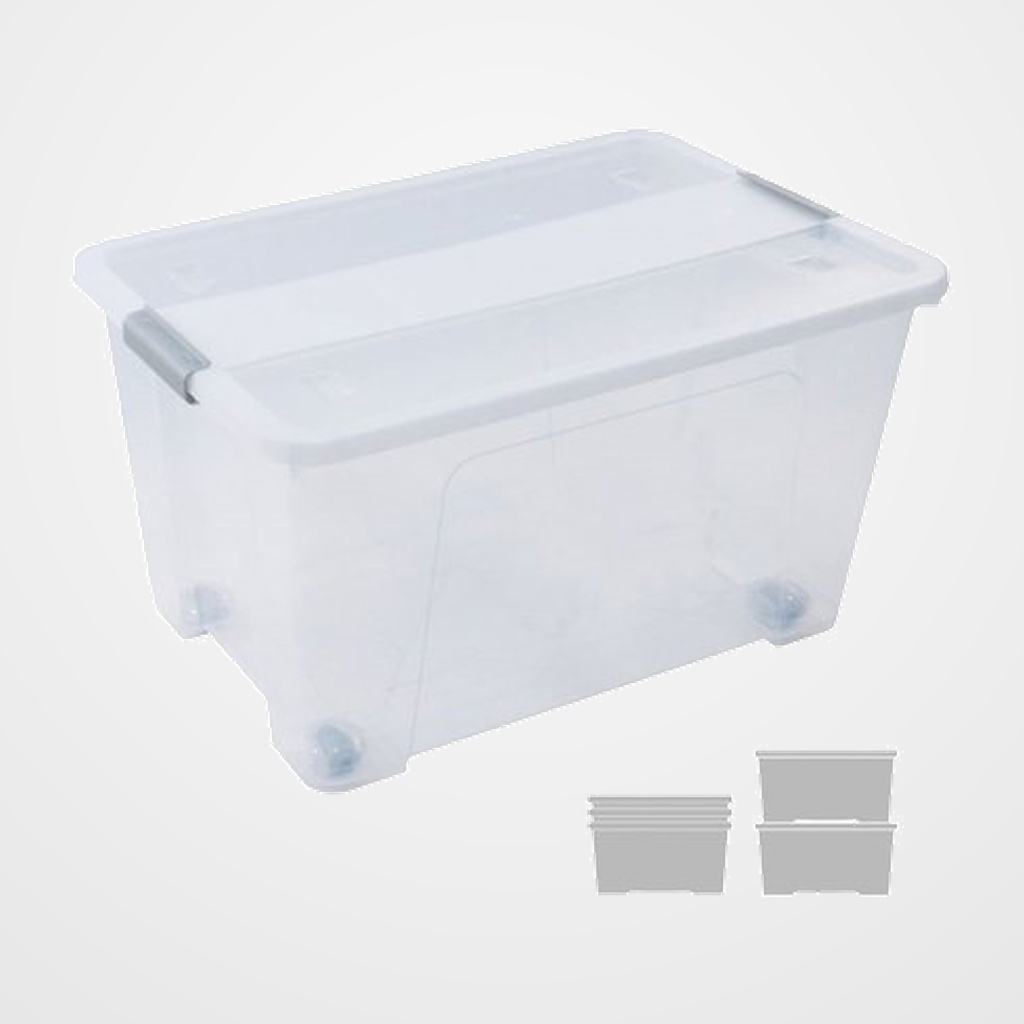 [29701210] CAJA ALMACENAMIENTO A.2000 CON TAPA Y RUEDAS 52 LITROS DE PP APILABLE CRISTAL TRANSPARENTE