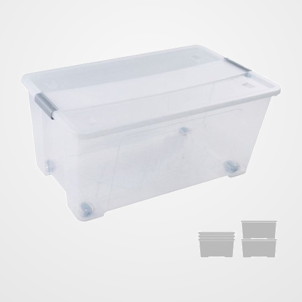CAJA ALMACENAMIENTO A.2000 CON TAPA Y RUEDAS 61 LITROS DE PP APILABLE CRISTAL TRANSPARENTE