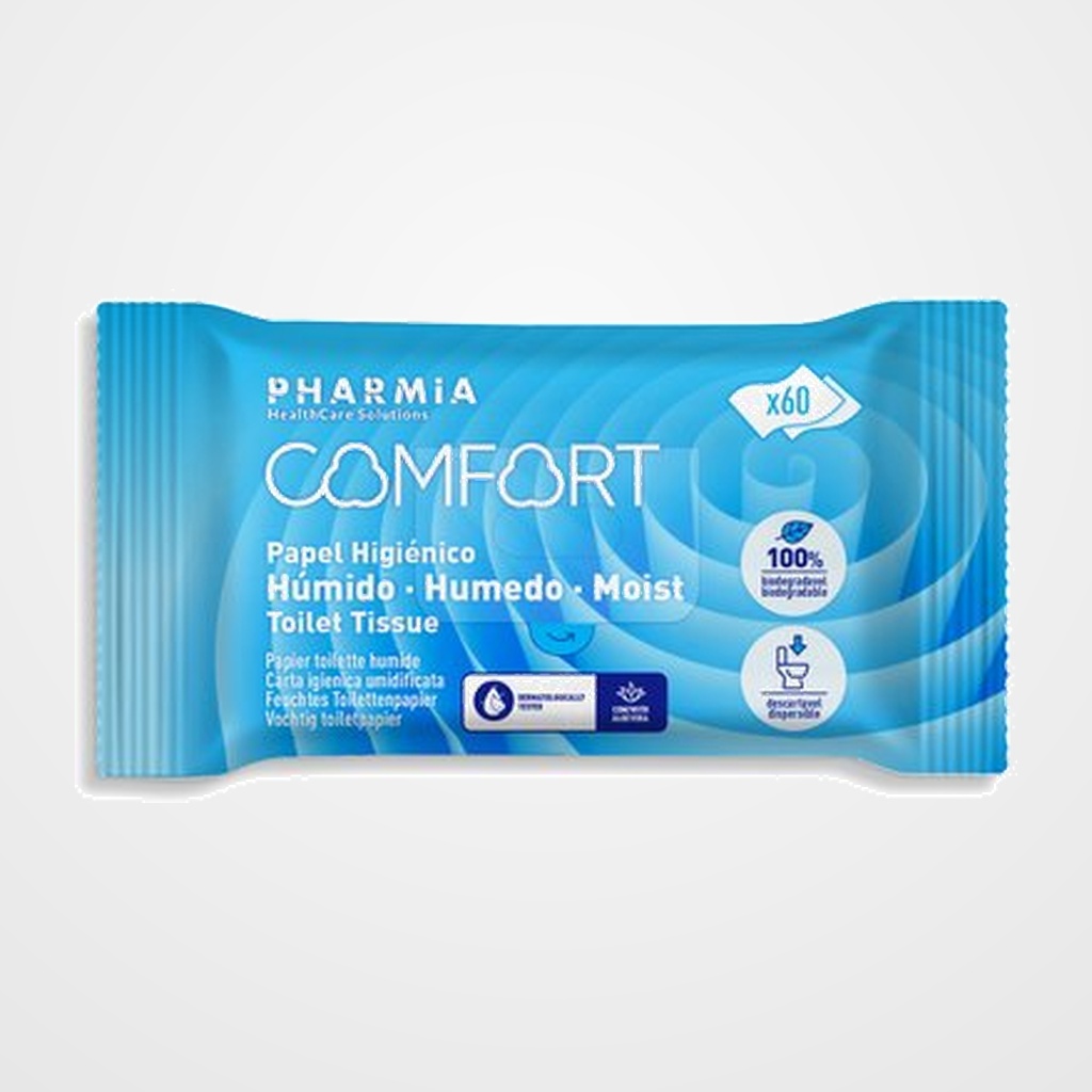 PAPEL HIGIENICO HUMEDO PHARMIA COMFORT PAQUETE de 60