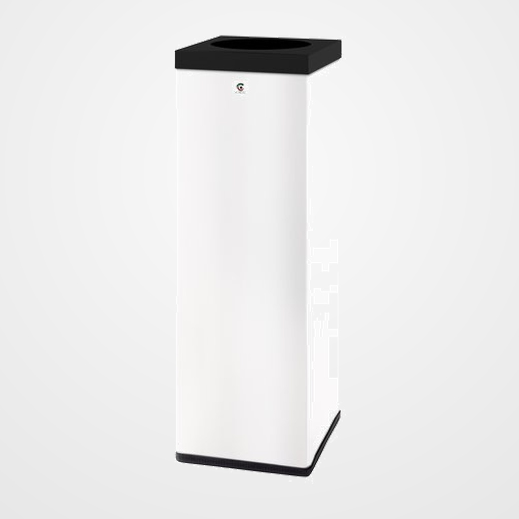 PAPELERA METALICA CILINDRO P-71 ZONAS COMUNES CON SUJECION DE BOLSAS CUERPO BLANCO TAPA NEGRO