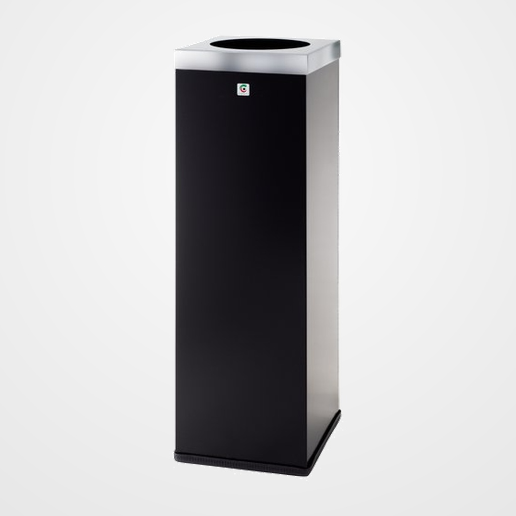 [14401428] PAPELERA METALICA CILINDRO P-71 ZONAS COMUNES CON SUJECION DE BOLSAS CUERPO NEGRA TAPA 9006