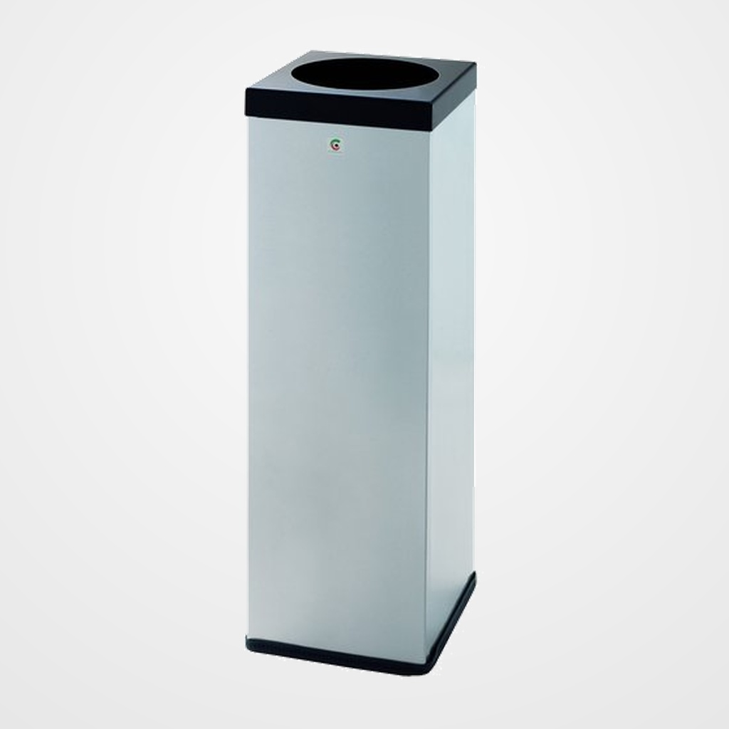 PAPELERA METALICA CILINDRO P-71 ZONAS COMUNES CON SUJECION DE BOLSAS CUERPO 9006 TAPA NEGRA