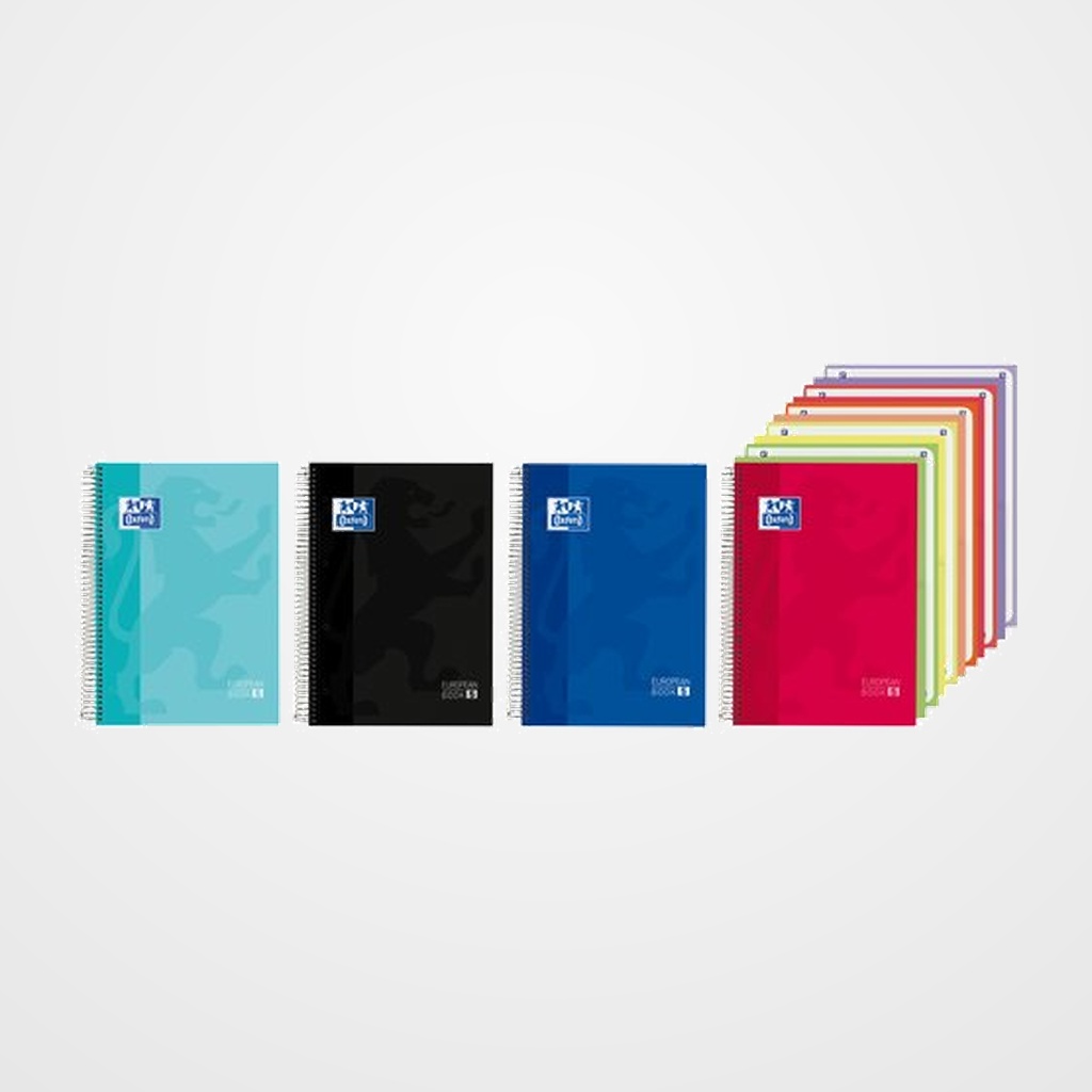 BLOC OXFORD SCHOOL EU.BOOK 5 micro.tapa EXTRA A4+ 150h CUADRIC.5x5 90g SURTIDO (4 col. vivos)