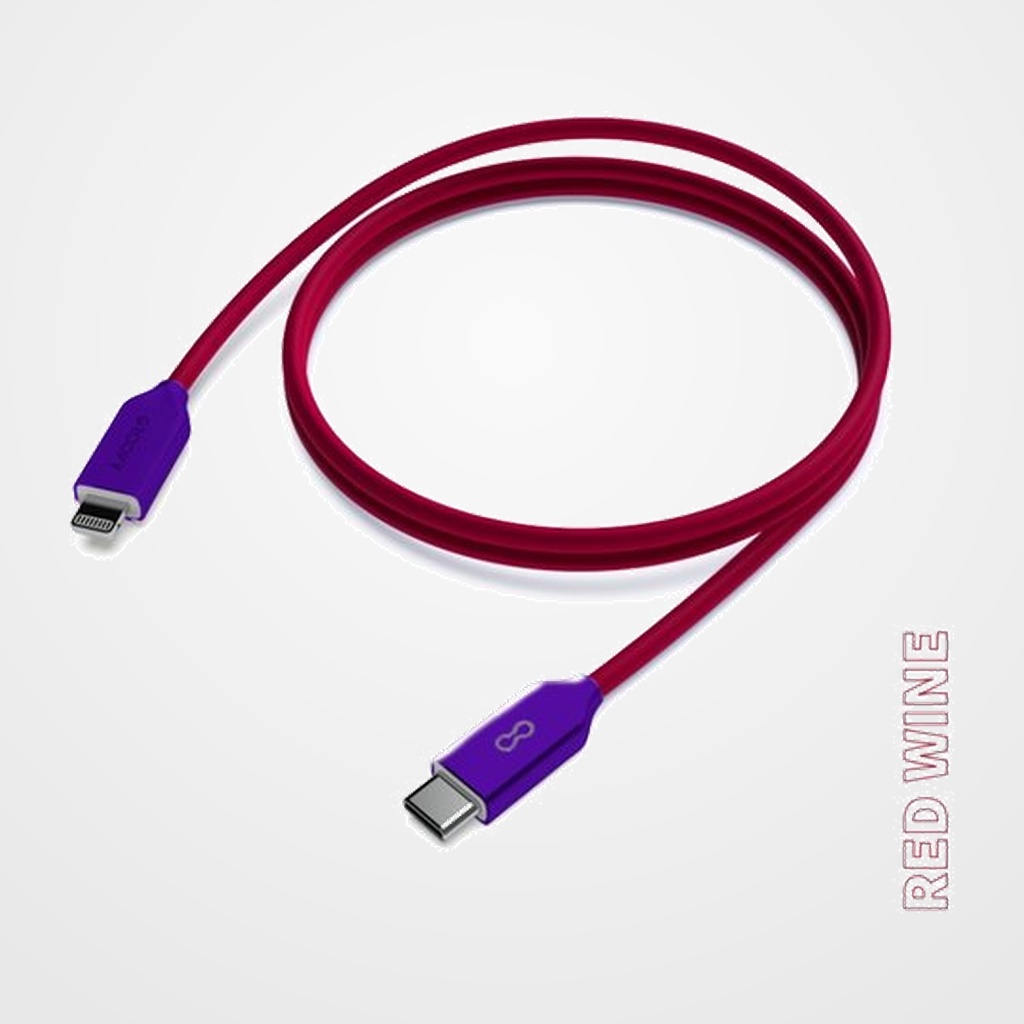 CABLE GROOVY CABLE USB-C - LIGHTNING APPLE ALTO RENDIMIENTO 2,0A RED WINE PANTONE 194 1 m.
