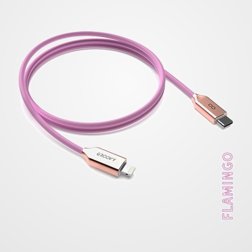 CABLE GROOVY CABLE USB-C - LIGHTNING APPLE ALTO RENDIMIENTO 2,0A ROSA PANTONE C672 1 m.