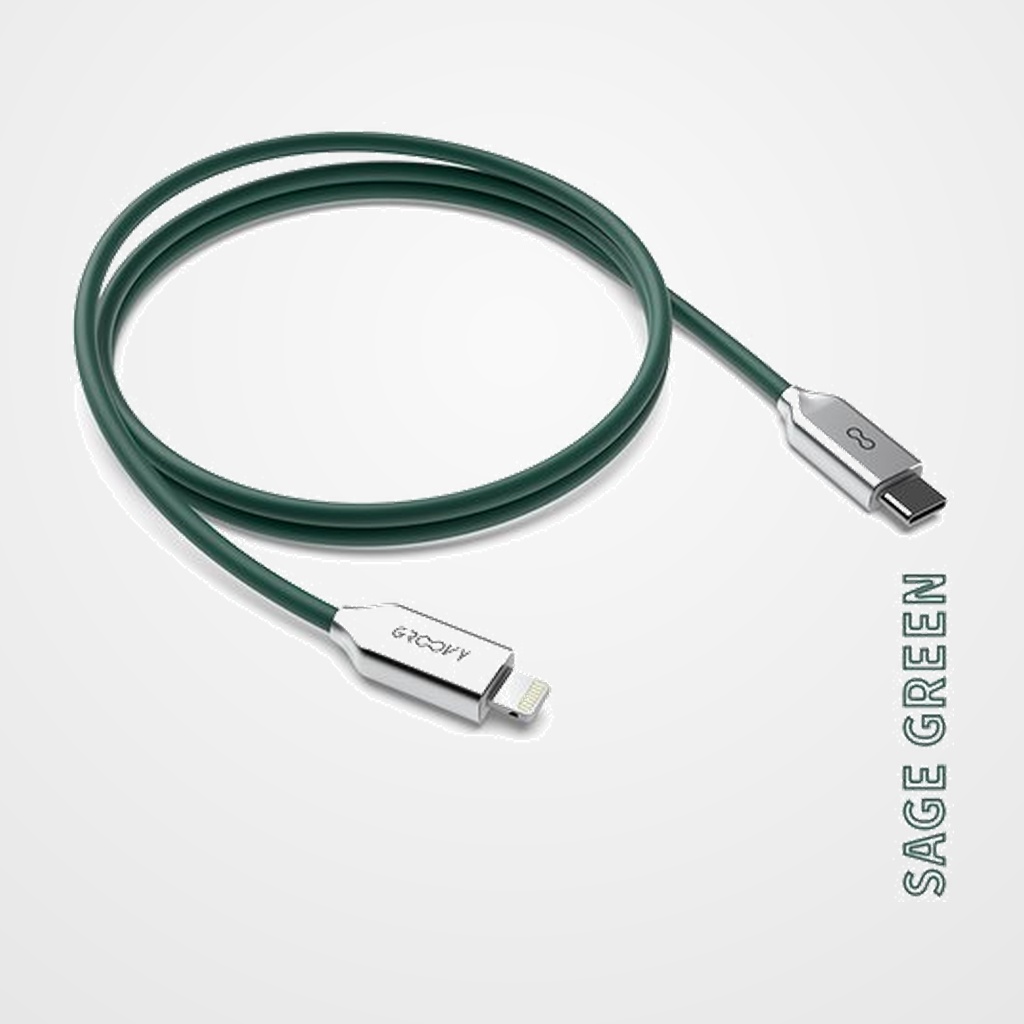 CABLE GROOVY CABLE USB-C - LIGHTNING APPLE ALTO RENDIMIENTO 2,0A VERDE PANTONE C4211 1 m.