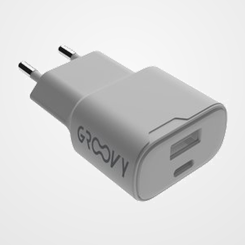 CARGADOR GROOVY DE PARED USB+USB-C 20W CARGA RAPIDA