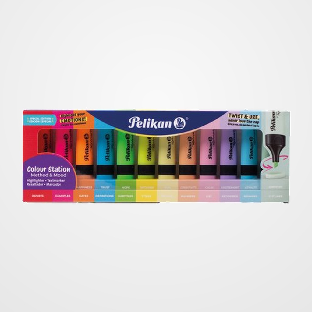 MARCADOR FLUOR PELIKAN TEXTMARKER 490  SET COLOUR STATION METHOD&MOOD SURTIDO DE 12 (6x fluor + 6x pastel)