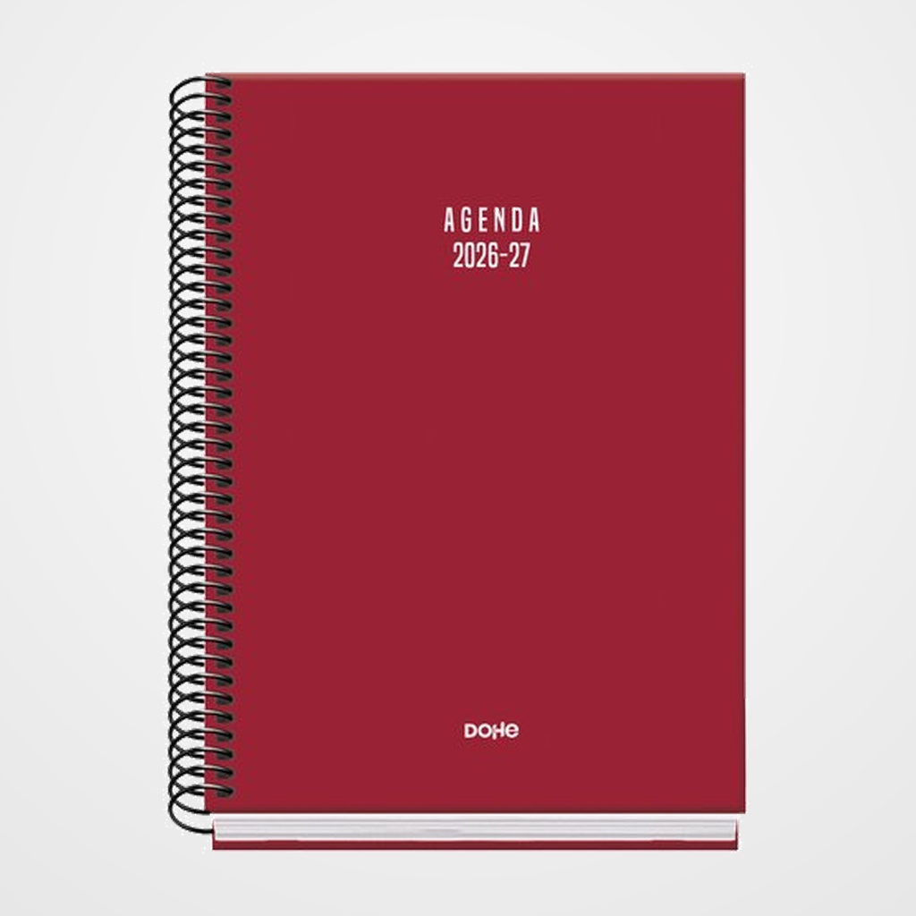 AGENDA ESCOLAR (2026-27) DOHE BASIC COLOUR VIBES ESPIRAL tapa EXTRA A5 D/P con GOMA BURDEOS