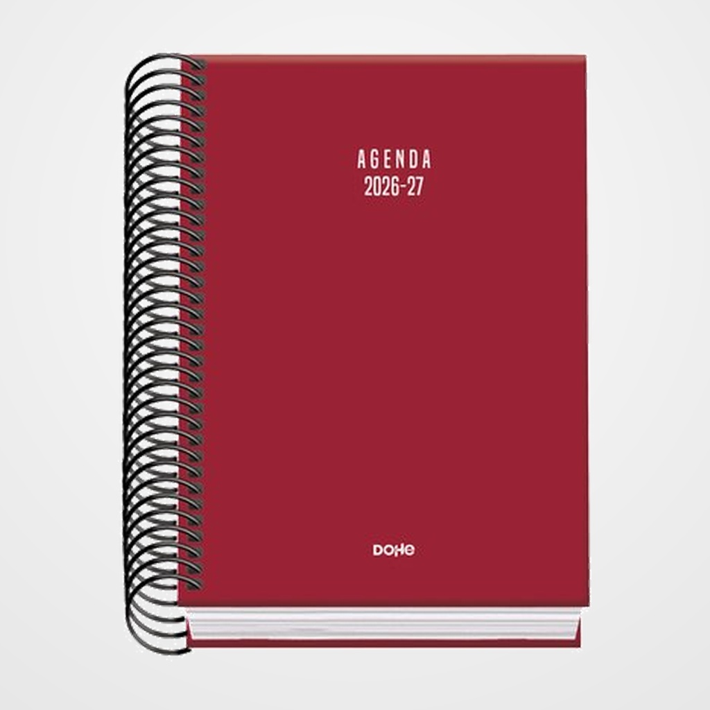AGENDA ESCOLAR (2026-27) DOHE BASIC COLOUR VIBES ESPIRAL tapa EXTRA A6 D/P con GOMA BURDEOS