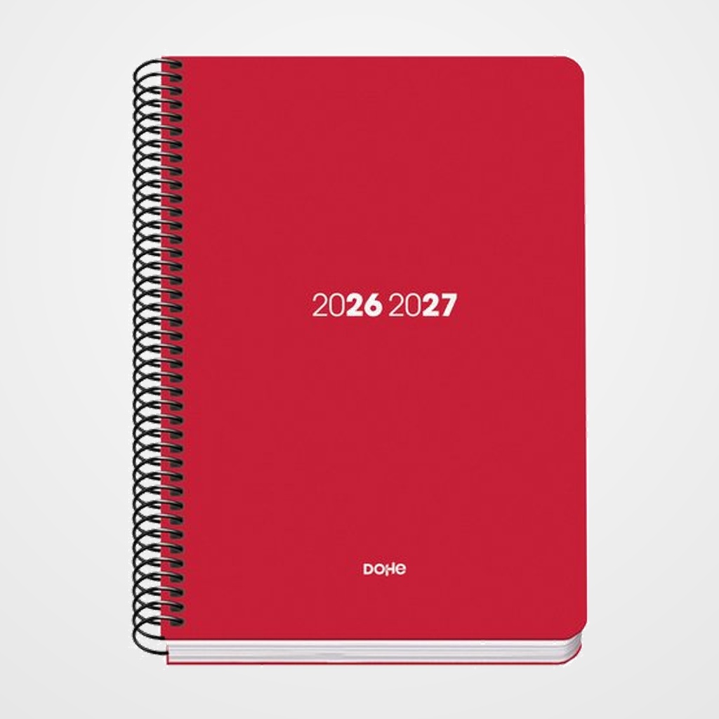 AGENDA ESCOLAR (2026-27) DOHE BASIC ELEMENT ESPIRAL tapa PP A5 D/P con GOMA ROJO