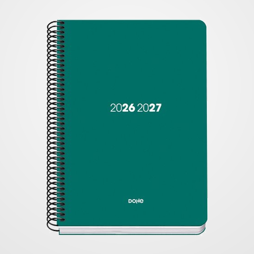 AGENDA ESCOLAR (2026-27) DOHE BASIC ELEMENT ESPIRAL tapa PP A5 D/P con GOMA VERDE