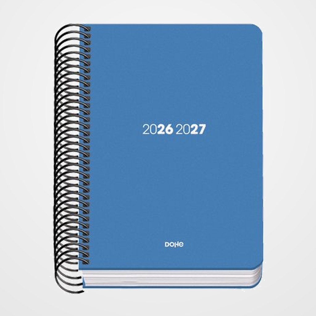 AGENDA ESCOLAR (2026-27) DOHE BASIC ELEMENT ESPIRAL tapa PP A6 D/P con GOMA AZUL