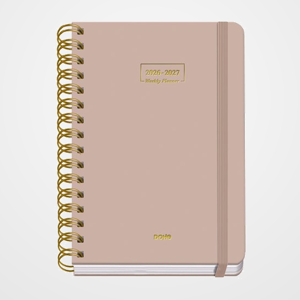 AGENDA ESCOLAR (2026-27) DOHE PREMIUM WIRE-O tapa EXTRA A5 D/P con GOMA BEIGE