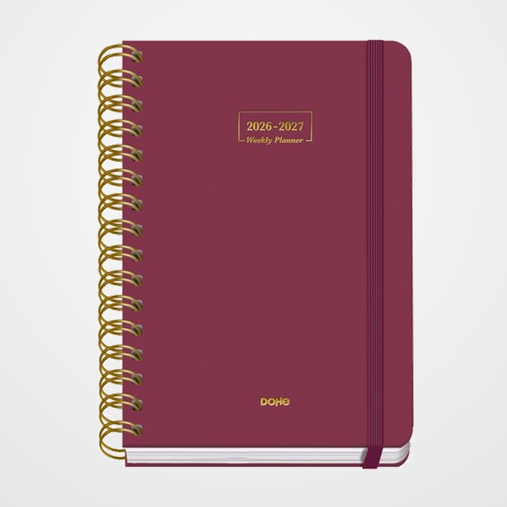 AGENDA ESCOLAR (2026-27) DOHE PREMIUM WIRE-O tapa EXTRA A5 D/P con GOMA BURDEOS