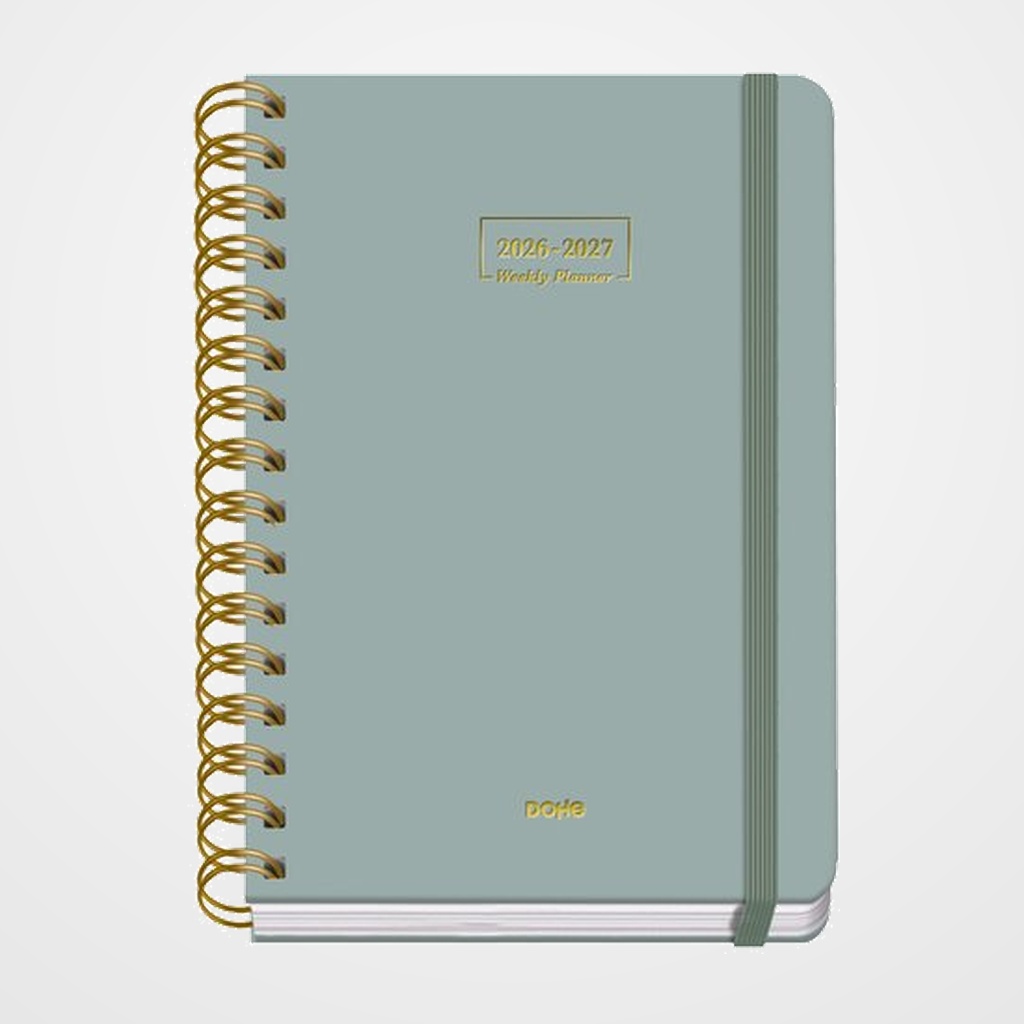 AGENDA ESCOLAR (2026-27) DOHE PREMIUM WIRE-O tapa EXTRA A5 S/V con GOMA VERDE