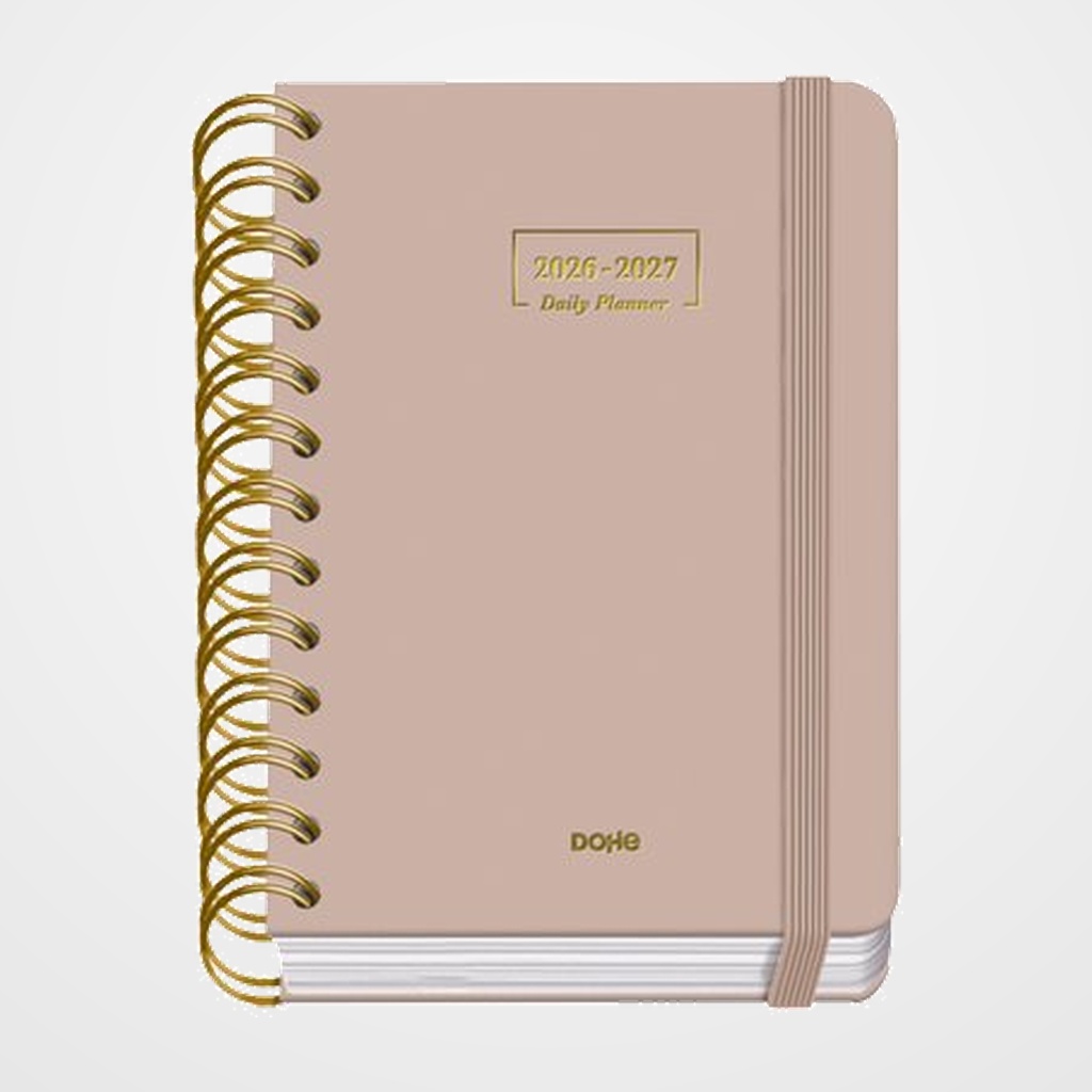 AGENDA ESCOLAR (2026-27) DOHE PREMIUM WIRE-O tapa EXTRA A6 D/P con GOMA BEIGE
