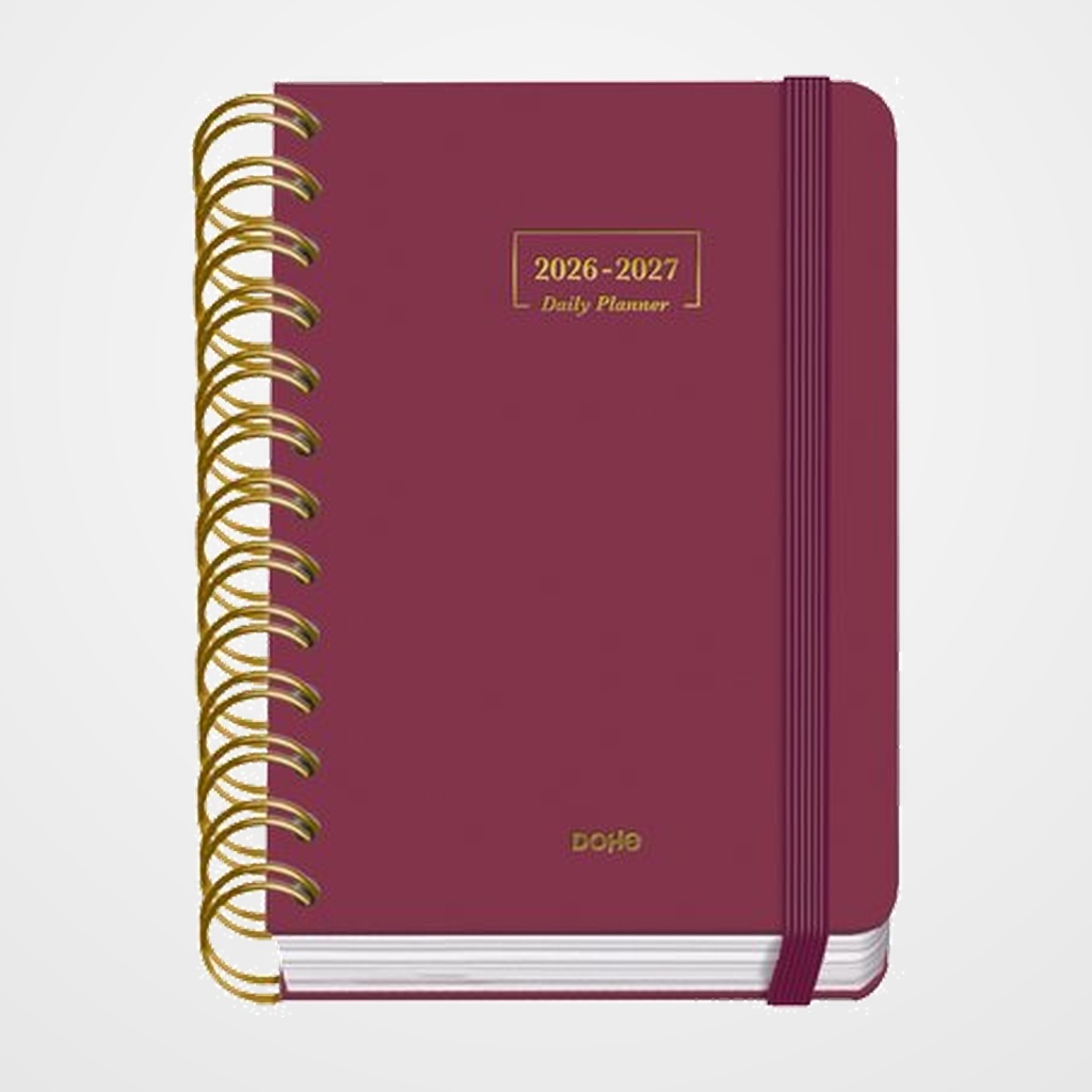 AGENDA ESCOLAR (2026-27) DOHE PREMIUM WIRE-O tapa EXTRA A6 D/P con GOMA BURDEOS