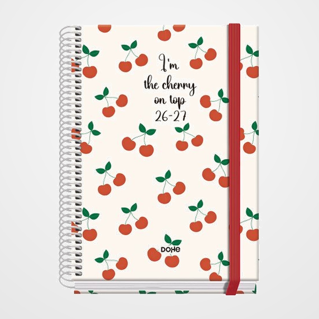 AGENDA ESCOLAR (2026-27) DOHE PRIME ESPIRAL tapa EXTRA A5 S/V con GOMA CEREZAS