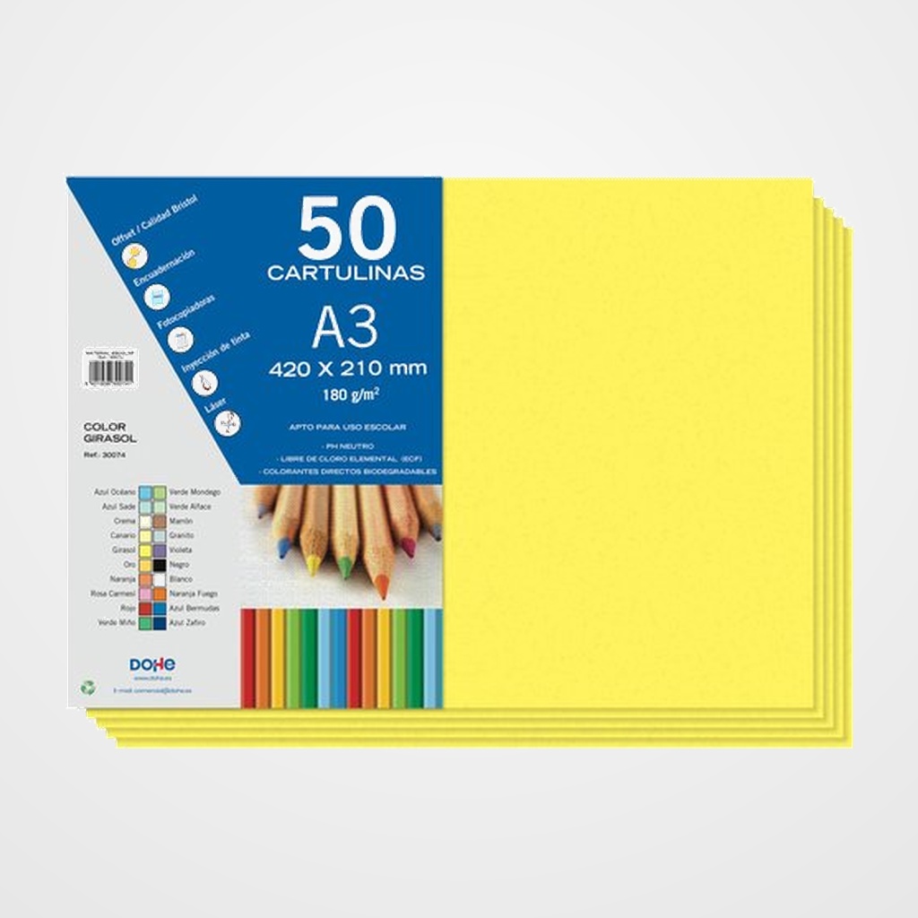 CARTULINA A3 DOHE 180g GIRASOL PAQUETE de 50
