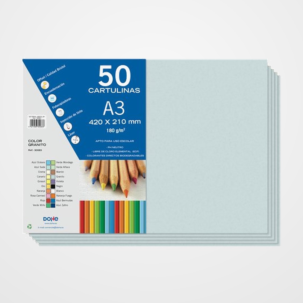 CARTULINA A3 DOHE 180g GRANITO PAQUETE de 50