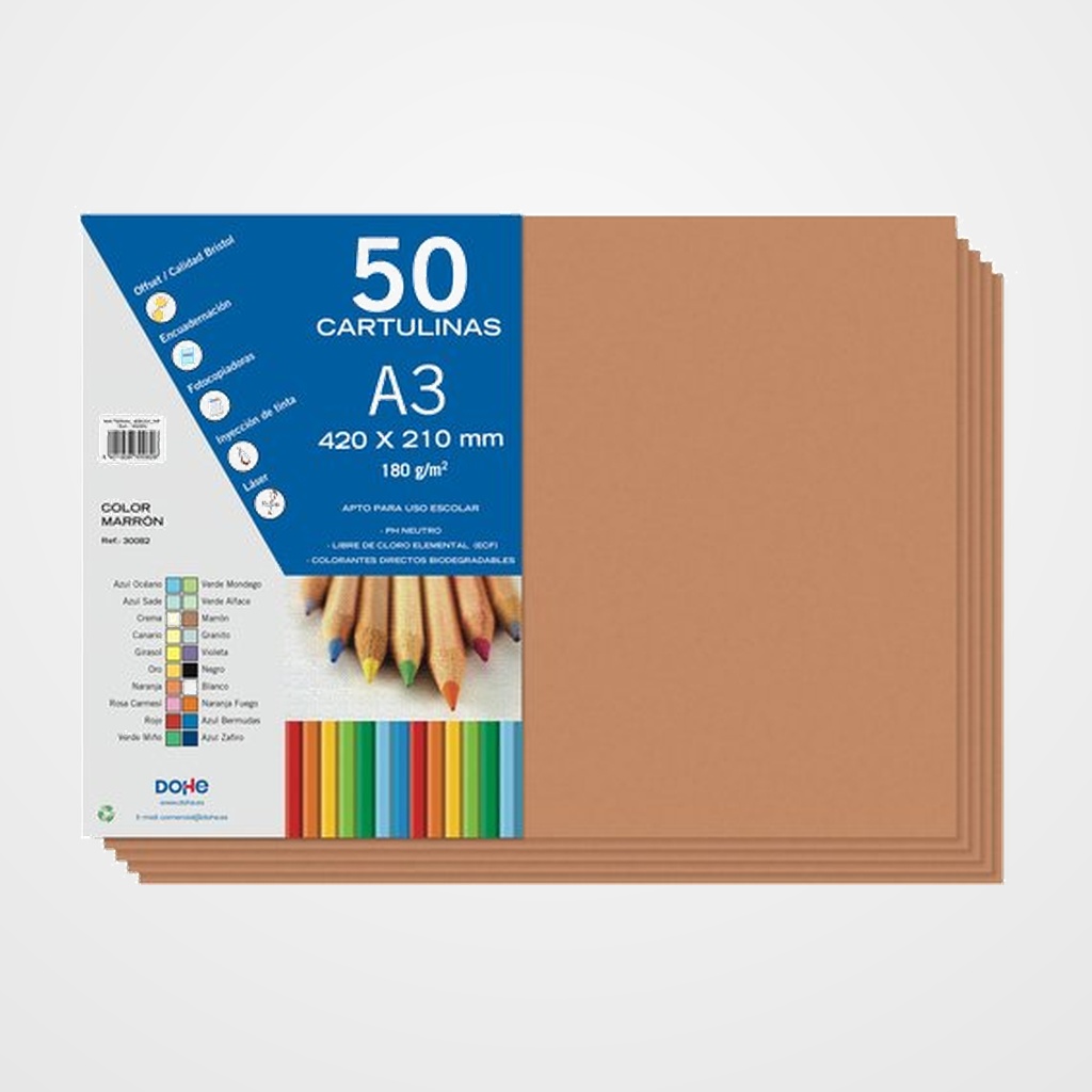 CARTULINA A3 DOHE 180g MARRON PAQUETE de 50
