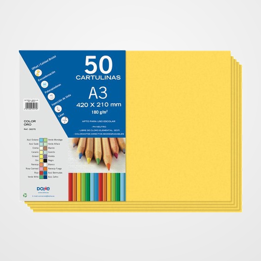 CARTULINA A3 DOHE 180g ORO PAQUETE de 50